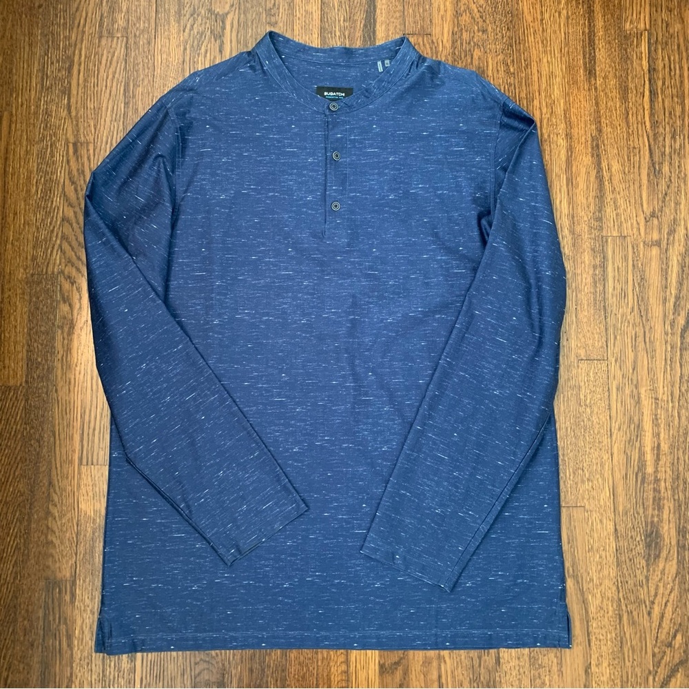 Bugatchi Shirt Navy Long Sleeve Henley Style Size XL